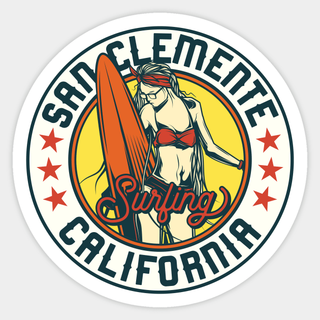 Vintage Surfing Badge for San Clemente, California Sticker by SLAG_Creative